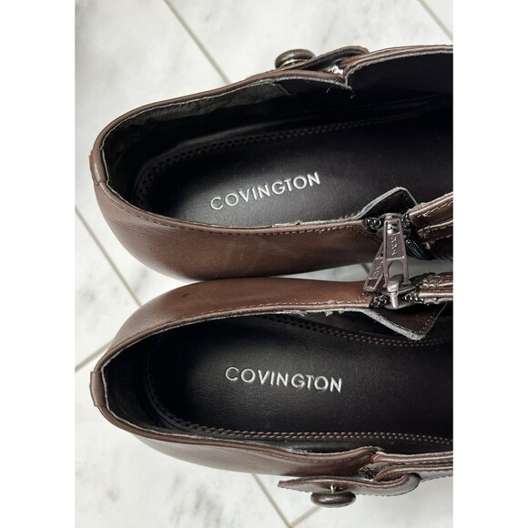 Covington Loafers Womens Shoes Sz 9.5 Brown Leather Block Heel Y2K Retro Regency - Picture 10 of 12